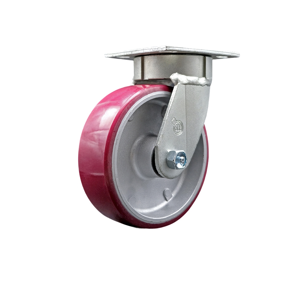SCC-KP30S620-PAR Kingpinless Polyurethane on Aluminum Swivel Top Plate Caster with 6 x 2 in. Maroon Wheel - 1200 lbs Capacity per Caster