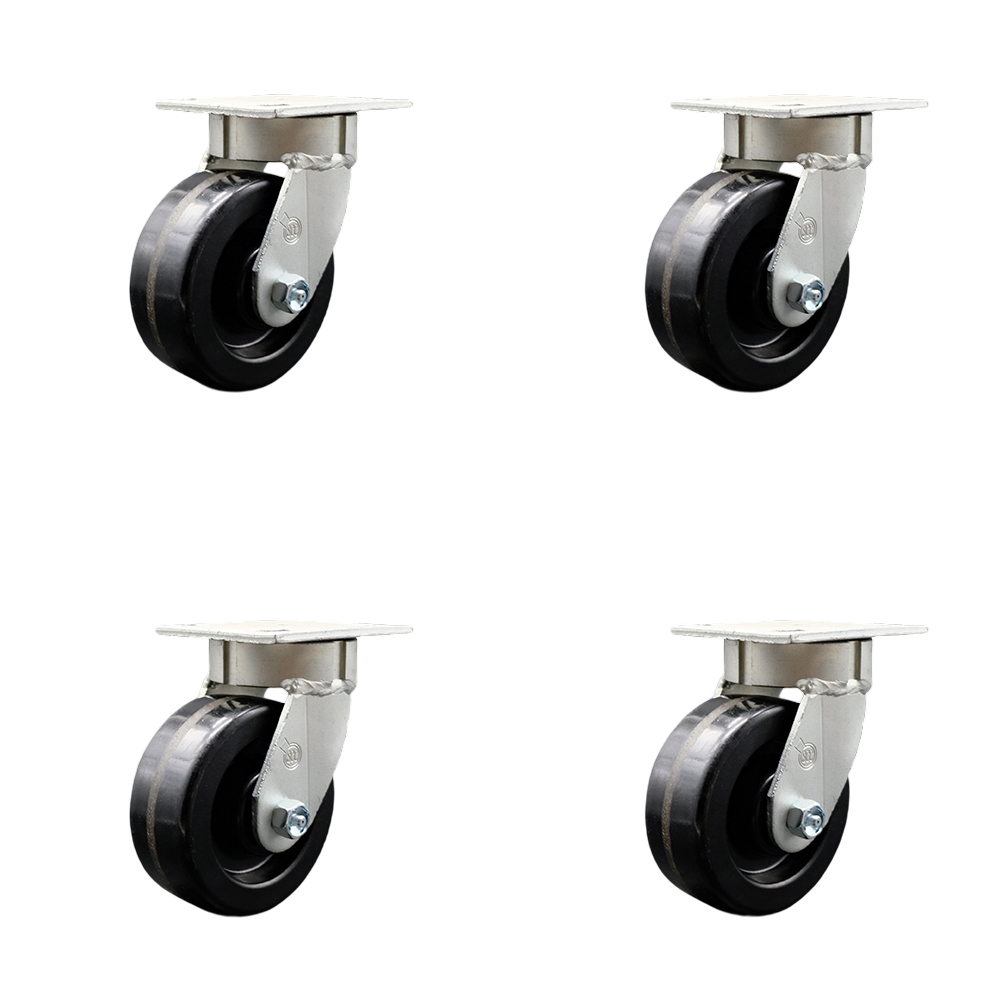 SCC-KP30S520-PHR-4 Kingpinless Phenolic Swivel Top Plate Caster with 5 x 2 in. Black Wheels - 4000 lbs Total Capacity - Set of 4