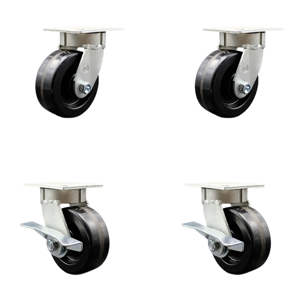 SCC-KP30S520-PHR-2-SLB-2 Kingpinless Phenolic Swivel Top Plate Caster with 5 x 2 in. Black Wheels - 4000 lbs Total Capacity - Set of 4