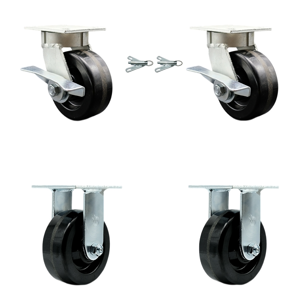 SCC-KP30S520-PHR-BSL-2-R-2 Kingpinless Phenolic Swivel Top Plate Caster with 5 x 2 in. Black Wheels - 4000 lbs Total Capacity - Set of 4