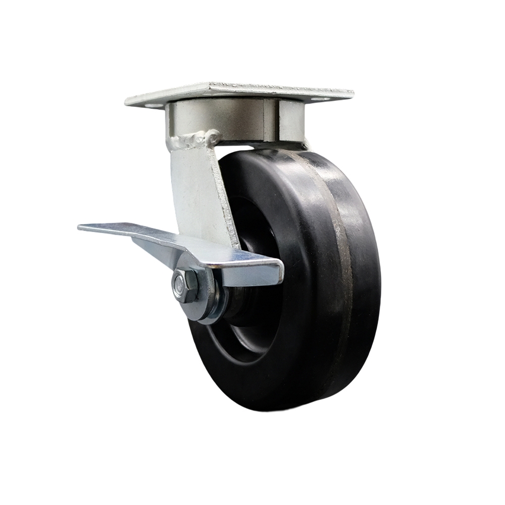 SCC-KP30S620-PHR-SLB Kingpinless Phenolic Swivel Top Plate Caster with 6 x 2 in. Black Wheel & Side Lock Brake - 1200 lbs Capacity per Caster