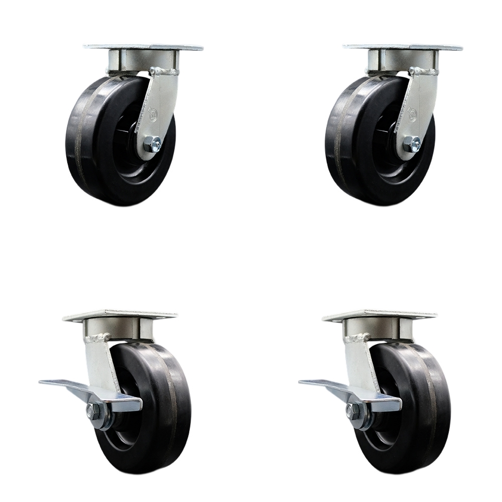 SCC-KP30S620-PHR-2-SLB-2 Kingpinless Phenolic Swivel Top Plate Caster with 6 x 2 in. Black Wheels - 4800 lbs Total Capacity - Set of 4
