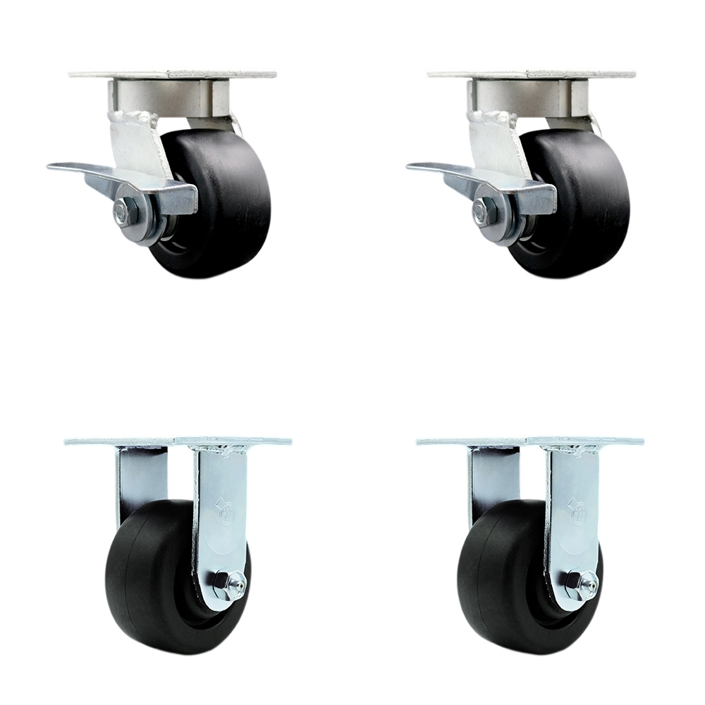 SCC-KP30S420-POR-SLB-2-R-2 Kingpinless Polyolefin Swivel Top Plate Caster with 4 x 2 in. Black Wheels - 2000 lbs Total Capacity - Set of 4
