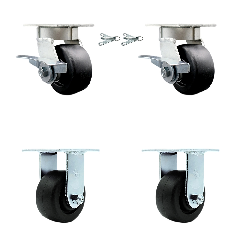 SCC-KP30S420-POR-SLB-BSL-2-R-2 Kingpinless Polyolefin Swivel Top Plate Caster with 4 x 2 in. Black Wheels - 2000 lbs Total Capacity - Set of 4