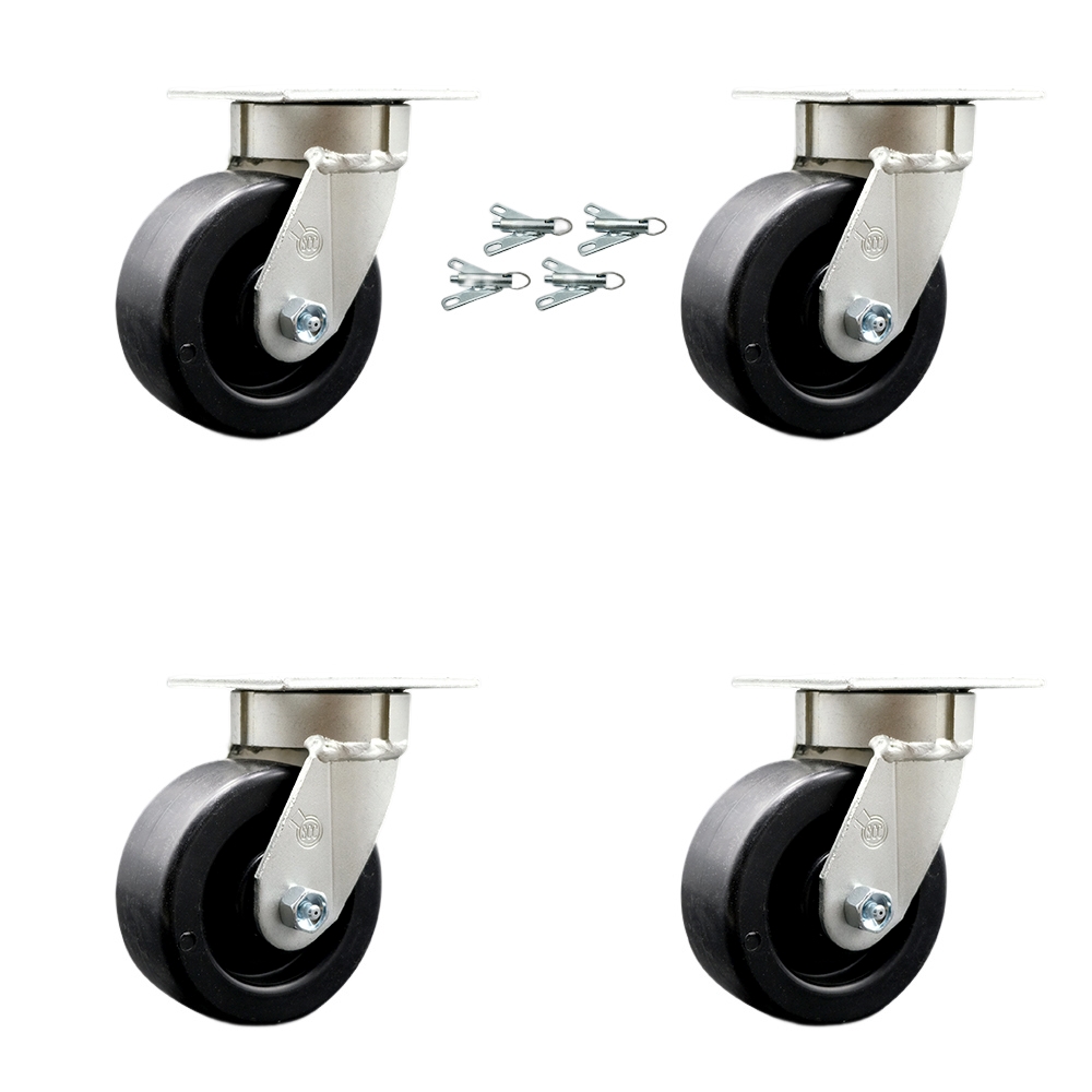 SCC-KP30S520-POR-BSL-4 Kingpinless Polyolefin Swivel Top Plate Caster with 5 x 2 in. Black Wheels - 2600 lbs Total Capacity - Set of 4