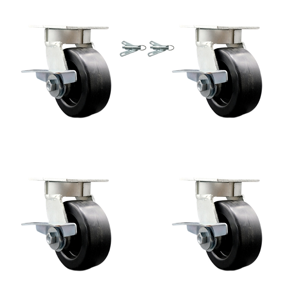 SCC-KP30S520-POR-SLB-BSL-2-SLB-2 Kingpinless Polyolefin Swivel Top Plate Caster with 5 x 2 in. Black Wheels - 2600 lbs Capacity - Set of 4