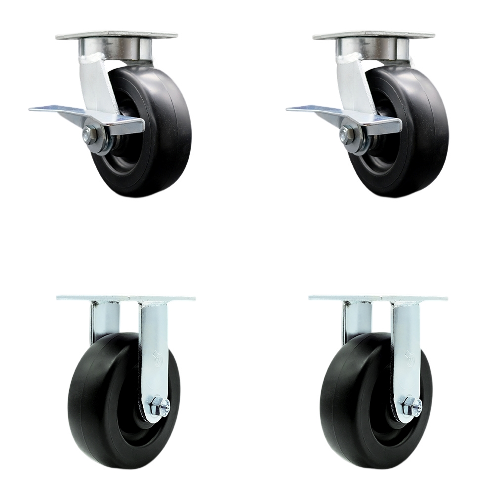 SCC-KP30S620-POR-SLB-2-R-2 Kingpinless Polyolefin Swivel Top Plate Caster with 6 x 2 in. Black Wheels - 2800 lbs Total Capacity - Set of 4