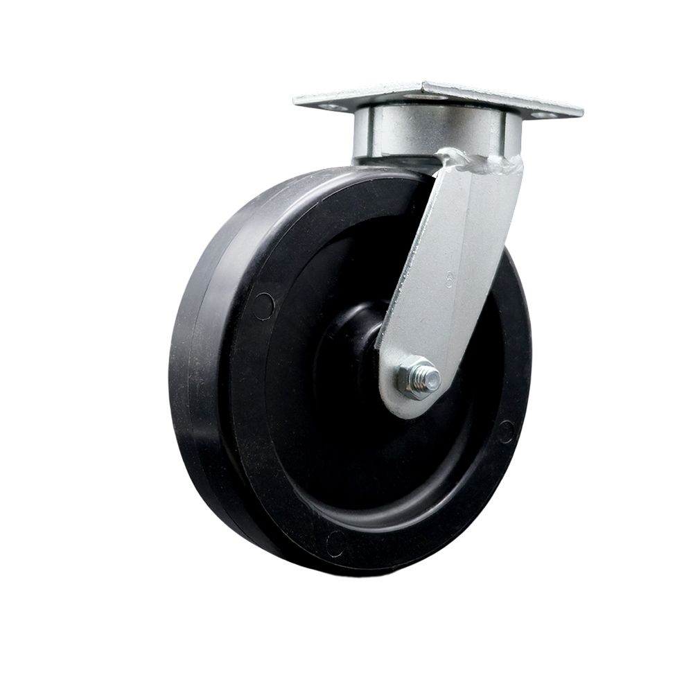SCC-KP30S820-POR Kingpinless Polyolefin Swivel Top Plate Caster with 8 x 2 in. Black Wheel - 900 lbs Capacity per Caster