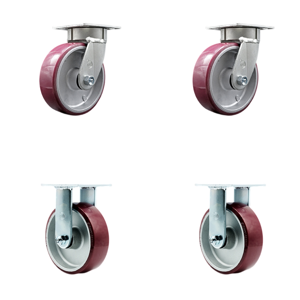 SCC-KP30S620-PAR-2-R-2 Kingpinless Polyurethane on Aluminum Swivel Top Plate Caster with 6 x 2 in. Maroon Wheels - 4800 lbs Total Capacity - Set of 4