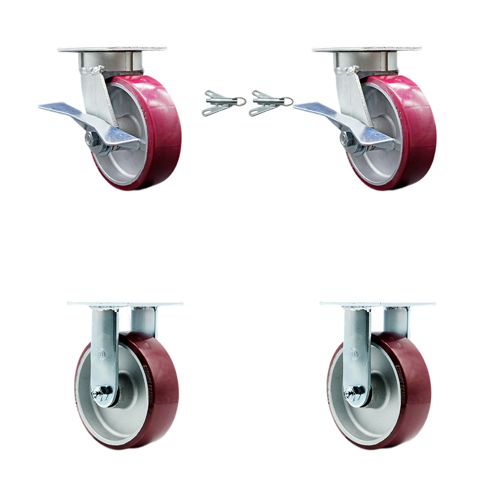 Kingpinless Polyurethane on Aluminum Swivel Top Plate Caster with 6 x 2 in. Maroon Wheels - 4800 lbs Capacity - Set of 4