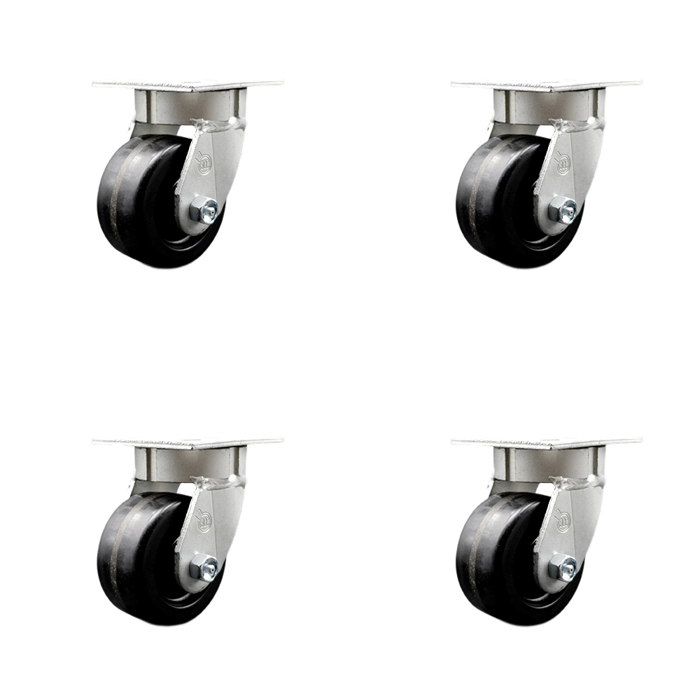 SCC-KP30S420-PHR-4 Kingpinless Phenolic Swivel Top Plate Caster with 4 x 2 in. Black Wheels - 3200 lbs Total Capacity - Set of 4