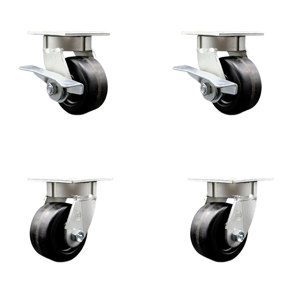 SCC-KP30S420-PHR-SLB-BSL-2-BSL-2 Kingpinless Phenolic Swivel Top Plate Caster with 4 x 2 in. Black Wheels - 3200 lbs Capacity - Set of 4