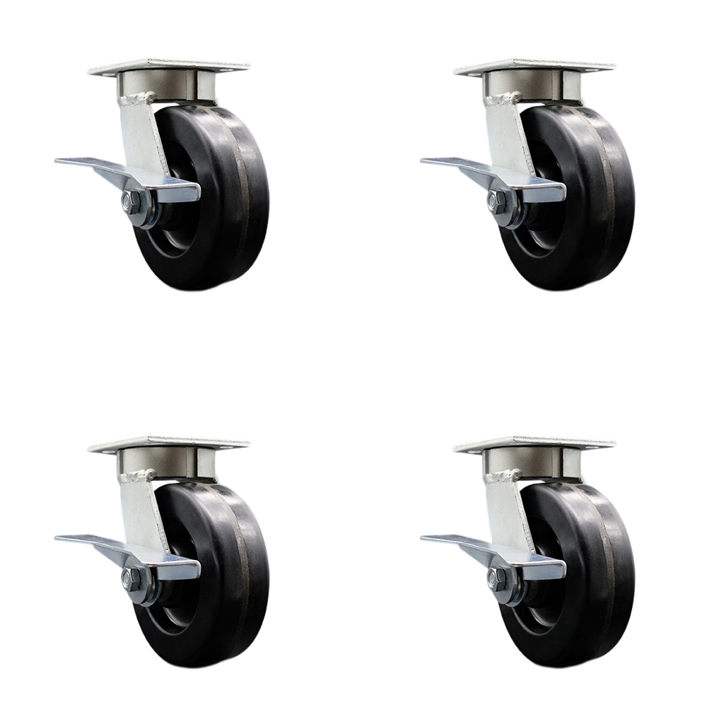 SCC-KP30S620-PHR-SLB-4 Kingpinless Phenolic Swivel Top Plate Caster with 6 x 2 in. Black Wheels - 4800 lbs Total Capacity - Set of 4