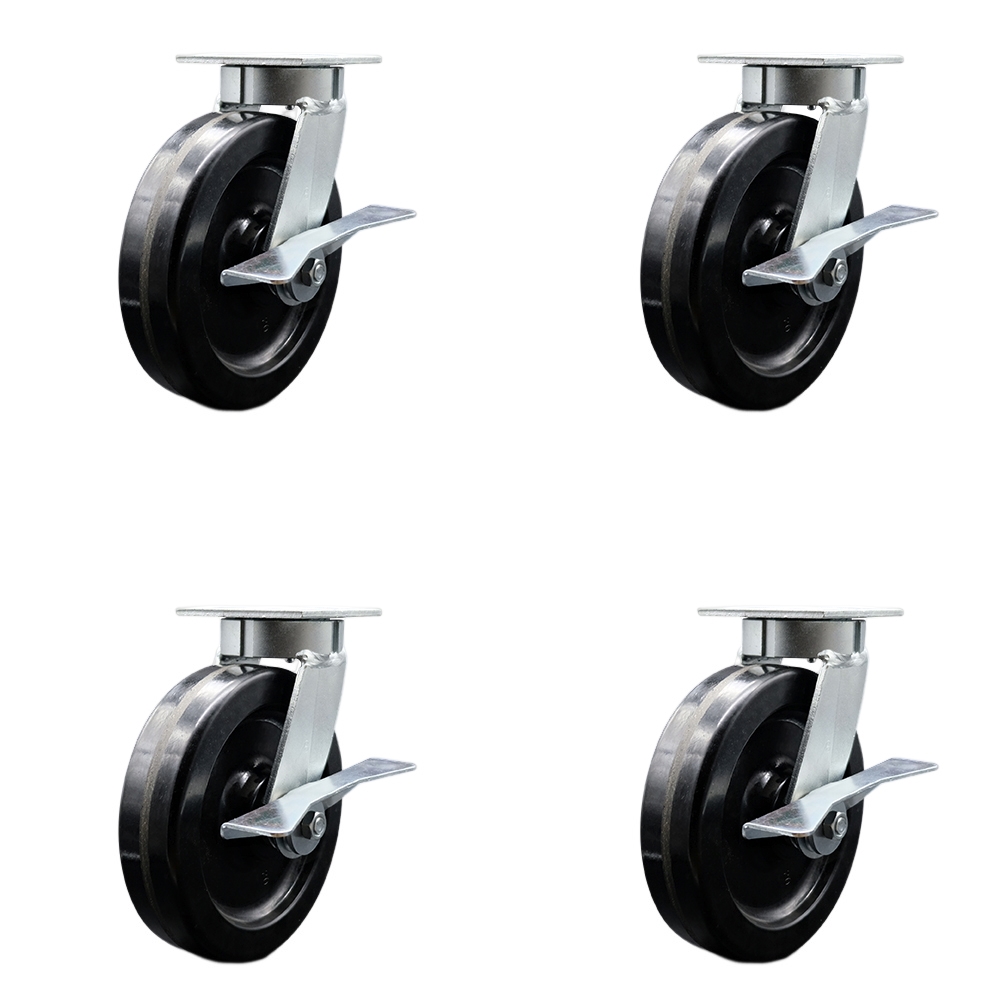 SCC-KP30S820-PHR-SLB-4 Kingpinless Phenolic Swivel Top Plate Caster with 8 x 2 in. Black Wheels - 5000 lbs Total Capacity - Set of 4