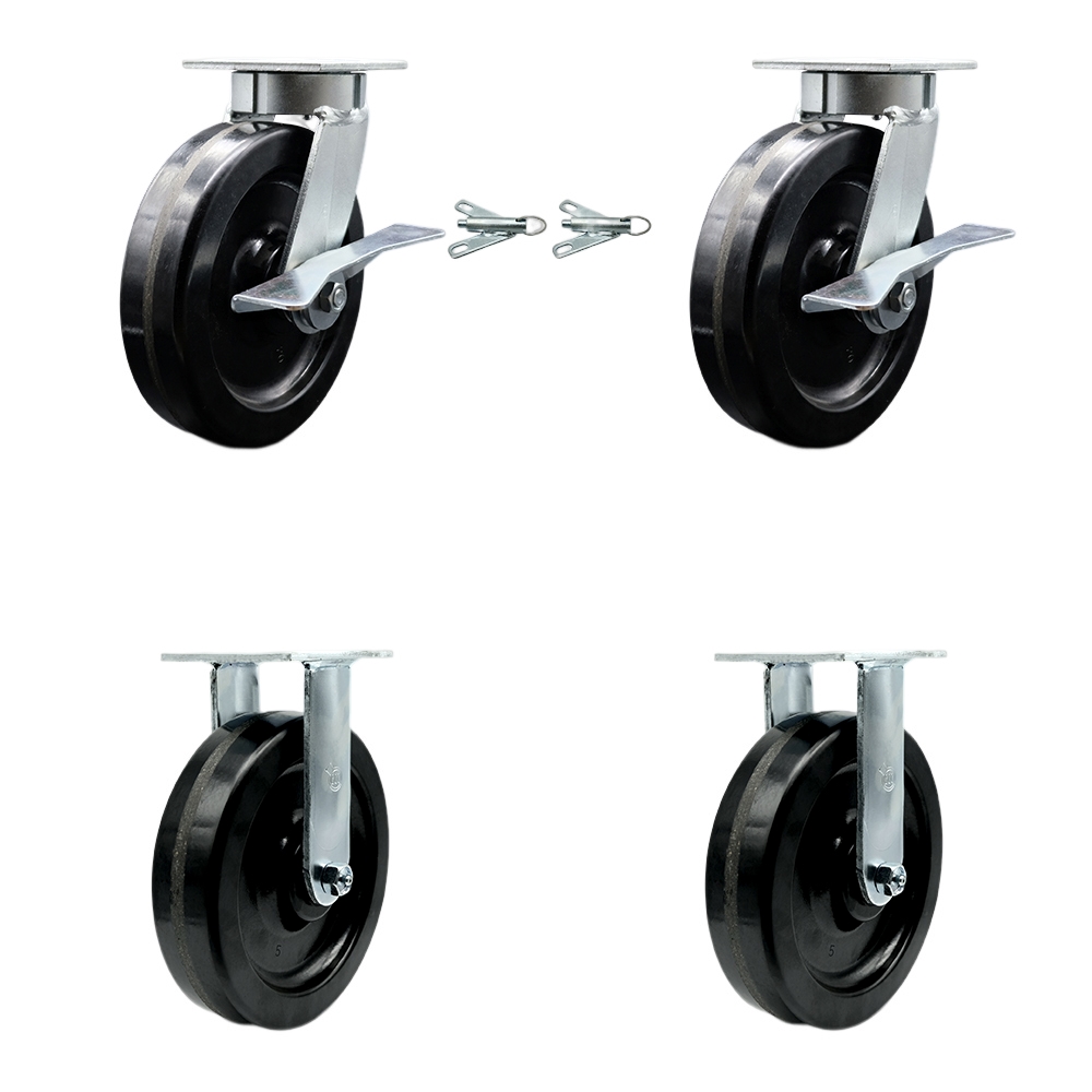 SCC-KP30S820-PHR-BSL-2-R-2 Kingpinless Phenolic Swivel Top Plate Caster with 8 x 2 in. Black Wheels - 5000 lbs Total Capacity - Set of 4