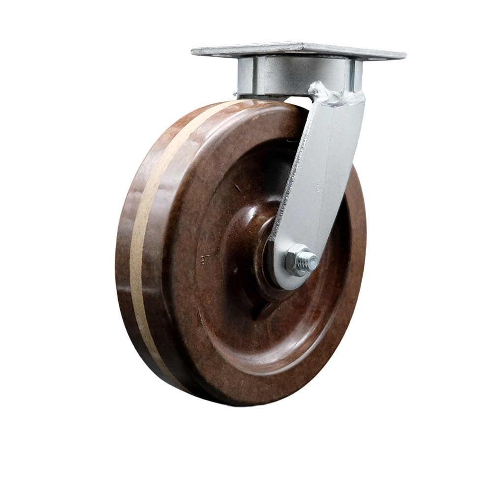SCC-KP30S820-PHRHT Kingpinless High Temperature Phenolic Swivel Top Plate Caster with 8 x 2 in. Brown Wheel - 1250 lbs Capacity per Caster