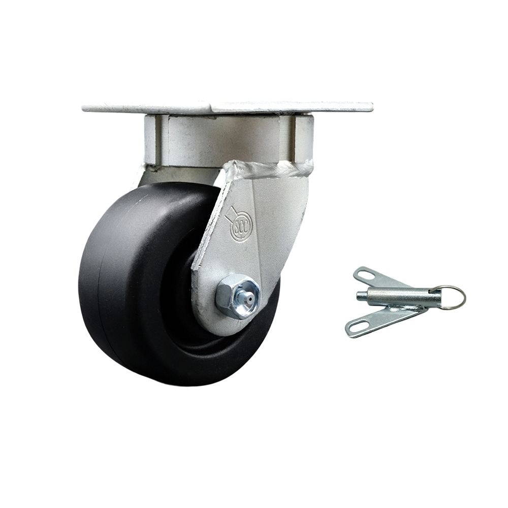 SCC-KP30S420-POR-BSL Kingpinless Polyolefin Swivel Top Plate Caster with 4 x 2 in. Black Wheel & Bolt on Swivel Lock - 500 lbs Capacity per Caster