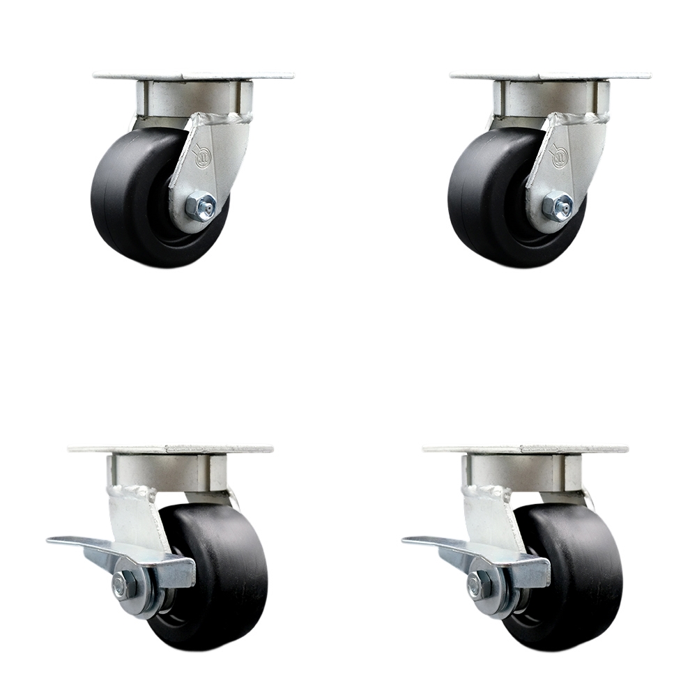 SCC-KP30S420-POR-2-SLB-2 Kingpinless Polyolefin Swivel Top Plate Caster with 4 x 2 in. Black Wheels - 2000 lbs Total Capacity - Set of 4