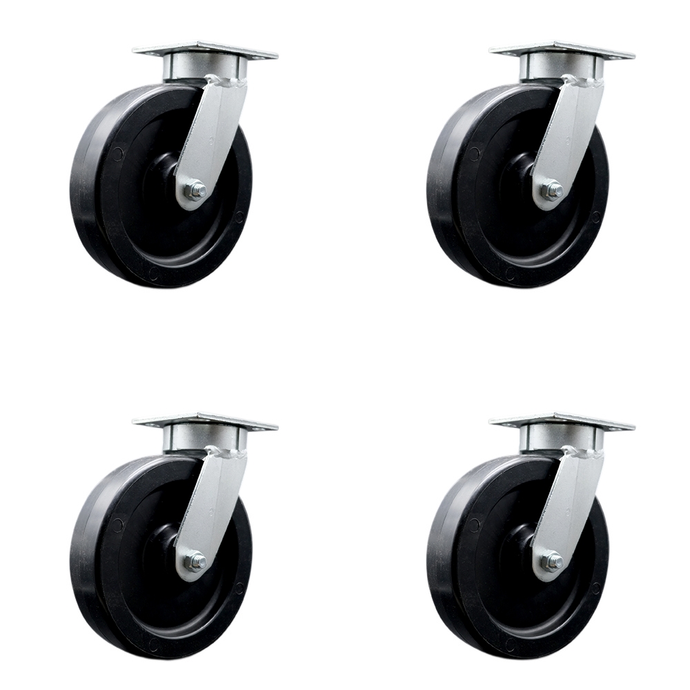 SCC-KP30S820-POR-BSL-4 Kingpinless Polyolefin Swivel Top Plate Caster with 8 x 2 in. Black Wheels - 3600 lbs Total Capacity - Set of 4