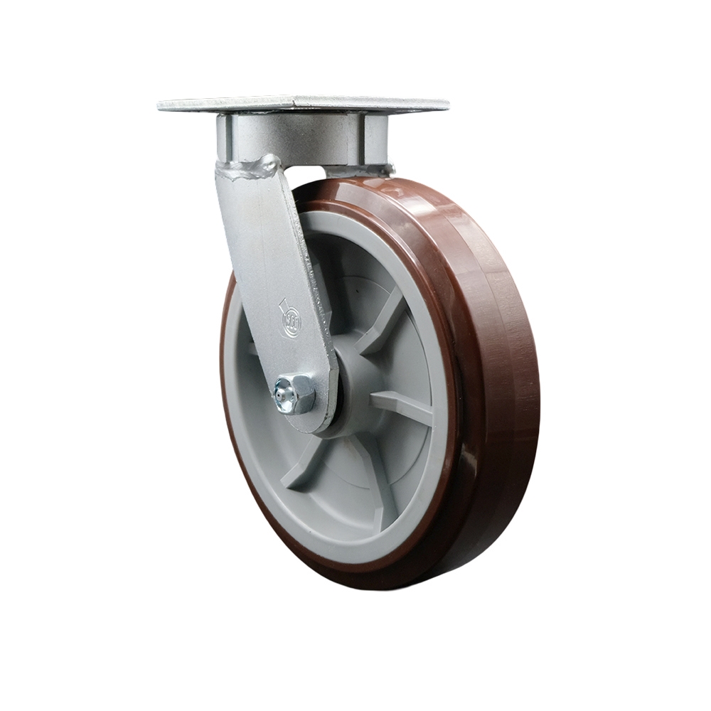 SCC-KP30S820-PPUR Kingpinless Polyurethane on Polyolefin Swivel Top Plate Caster with 8 x 2 in. Maroon Wheel - 1000 lbs Capacity per Caster