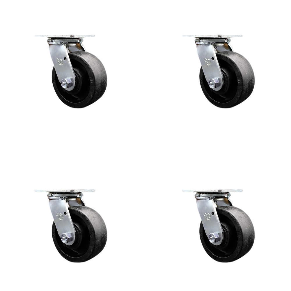Stainless Steel Heavy Duty Swivel Caster with 5 in. High Temperature Glass Filled Nylon Wheels & Ball Bearings - 5000 lbs Total Capacity - Set of 4