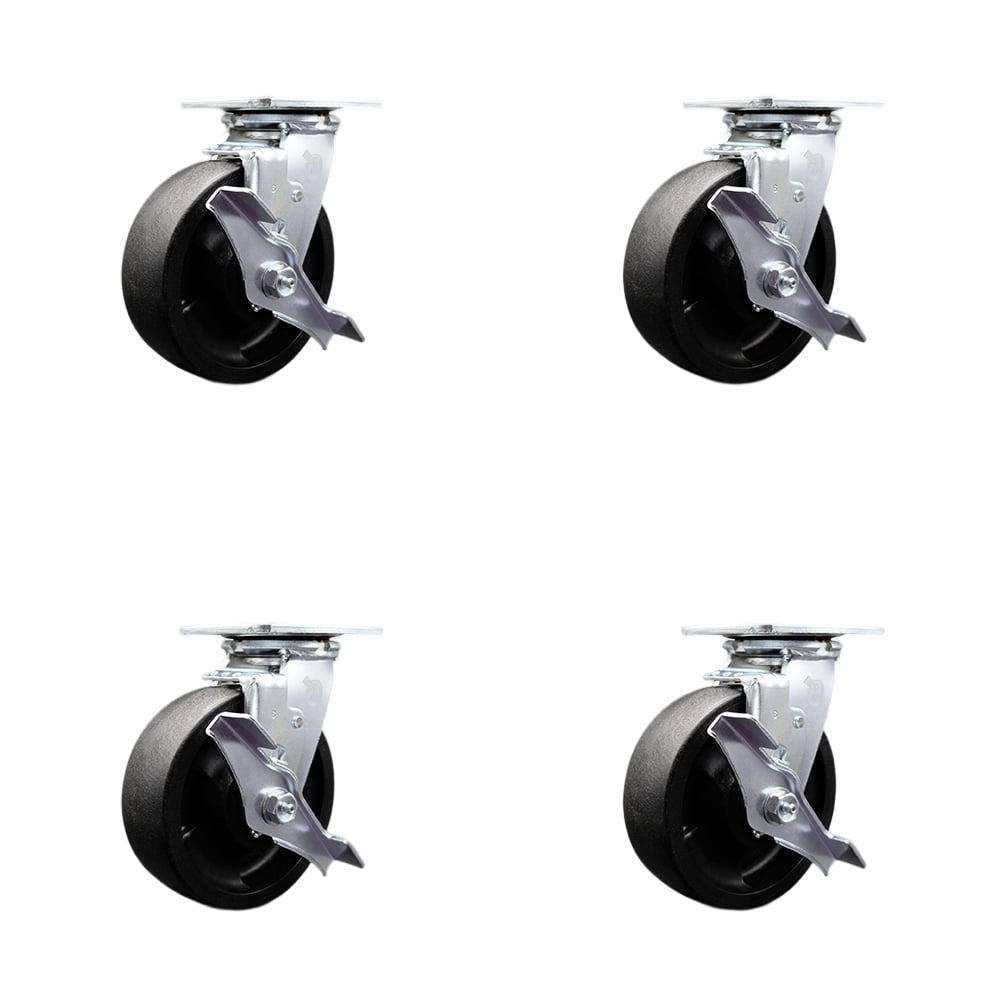 SCC-SS30S620-GFNB-TLB-BSL-2-TLB-2 Stainless Steel Heavy Duty Swivel Caster Set with 6 in. High Temperature Glass Filled Nylon Wheel & Ball Bearing