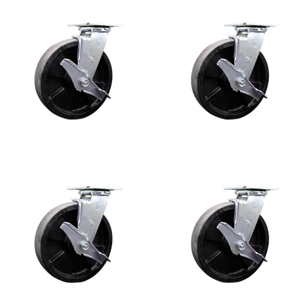SCC-SS30S820-GFNB-TLB-4 Stainless Steel Heavy Duty Swivel Caster with 8 in. High Temperature Glass Filled Nylon Wheels & Ball Bearings - Set of 4