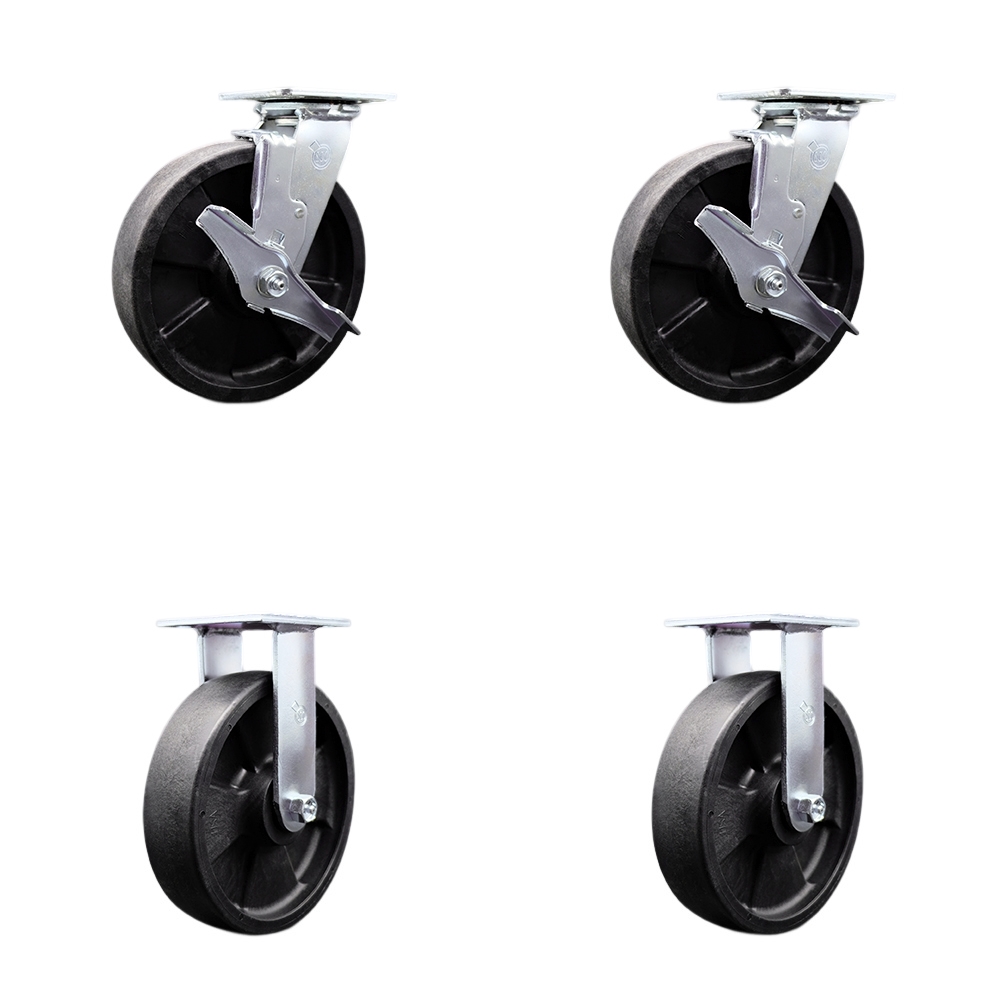 SCC-SS30S820-GFNB-TLB-2-R-2 Stainless Steel Heavy Duty Swivel Caster with 8 in. High Temperature Glass Filled Nylon Wheels & Ball Bearings - Set of 4