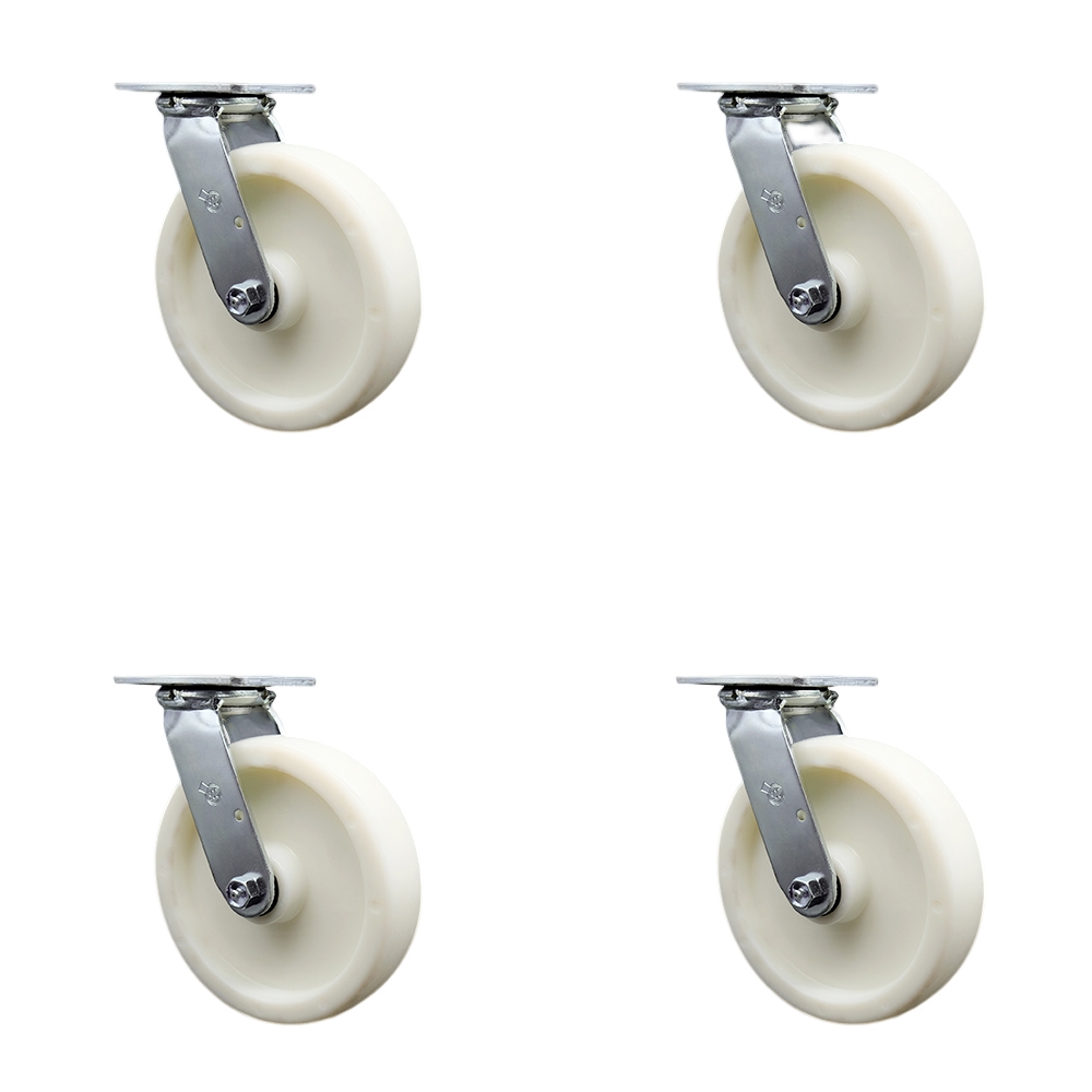 SCC-SS30S820-NYB-4 Stainless Steel Heavy Duty Swivel Caster with 8 in. Nylon Wheels & Ball Bearings - 5000 lbs Total Capacity - Set of 4
