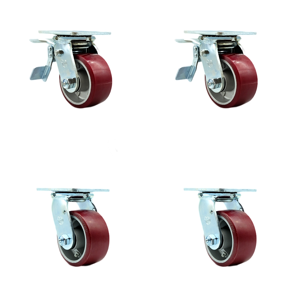 SCC-TTL30S420-PAB-2-BSL-2 Heavy Duty Swivel Caster with 4 in. Polyurethane on Aluminum Wheels & Ball Bearings - Set of 4