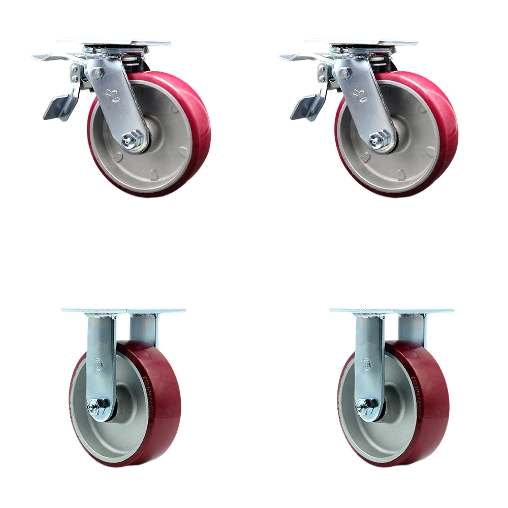 SCC-TTL30S620-PAB-2-R-2 Heavy Duty Swivel Caster with 6 in. Polyurethane on Aluminum Wheels & Ball Bearings - 4800 lbs Total Capacity - Set of 4