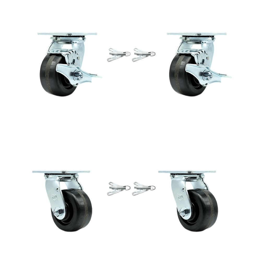 SCC-30CS420-PHB-TLB-BSL-2-BSL-2 Heavy Duty Swivel Caster with 4 in. Phenolic Wheels & Ball Bearings - Set of 4