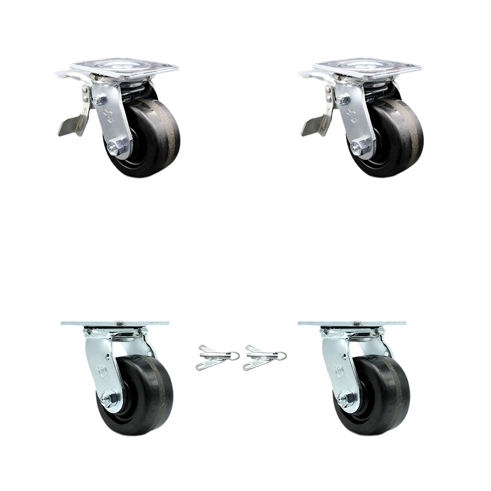 SCC-TTL30S420-PHB-2-BSL-2 Heavy Duty Swivel Caster with 4 in. Phenolic Wheels & Ball Bearings - Set of 4