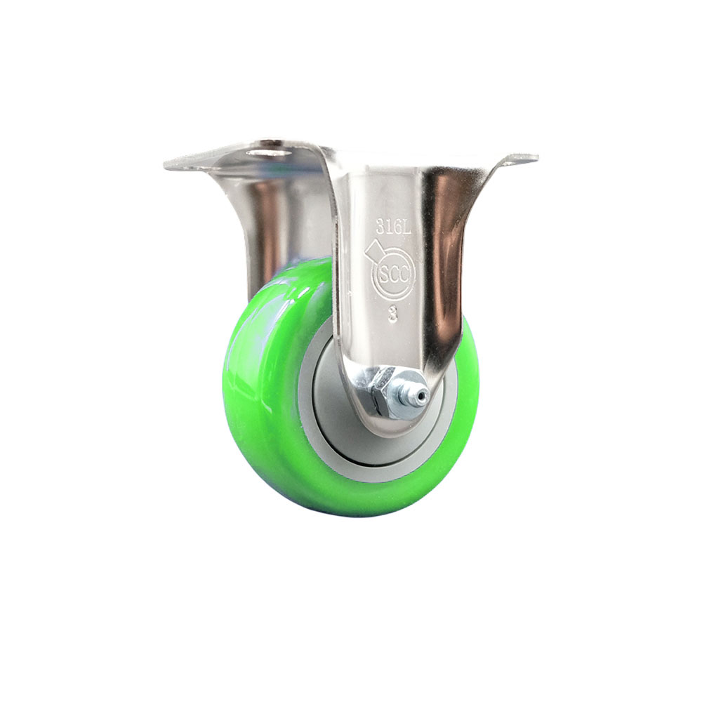 SCC-SS31620R314-PPUB-GRN Polyurethane Rigid Top Plate Caster with 3 in. Green Caster Wheel 316 Stainless Steel Caster