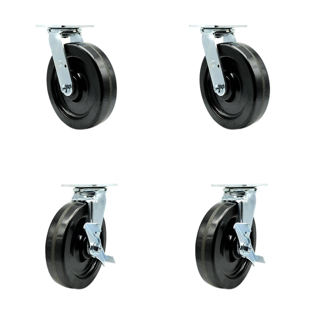 SCC-30CS820-PHB-BSL-2-TLB-2 Heavy Duty Swivel Caster with 8 in. Phenolic Wheels & Ball Bearings - 5000 lbs Total Capacity - Set of 4