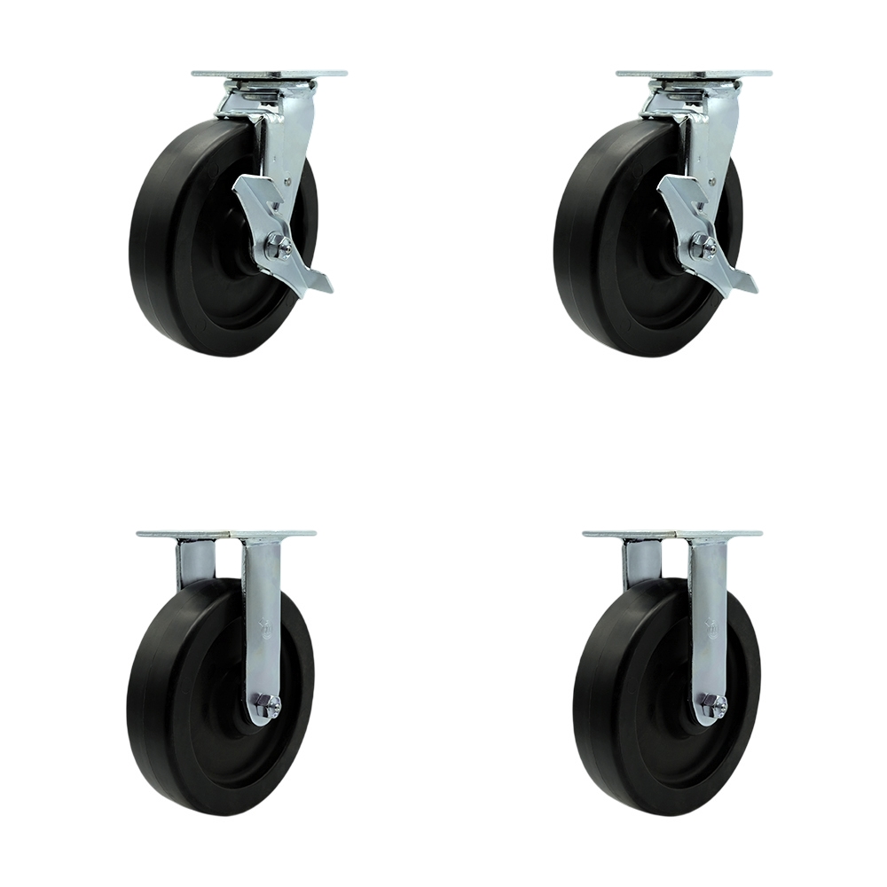 SCC-30CS820-POB-TLB-BSL-2-R-2 Heavy Duty Swivel Caster with 8 in. Polyolefin Wheels & Ball Bearings - 3600 lbs Total Capacity - Set of 4