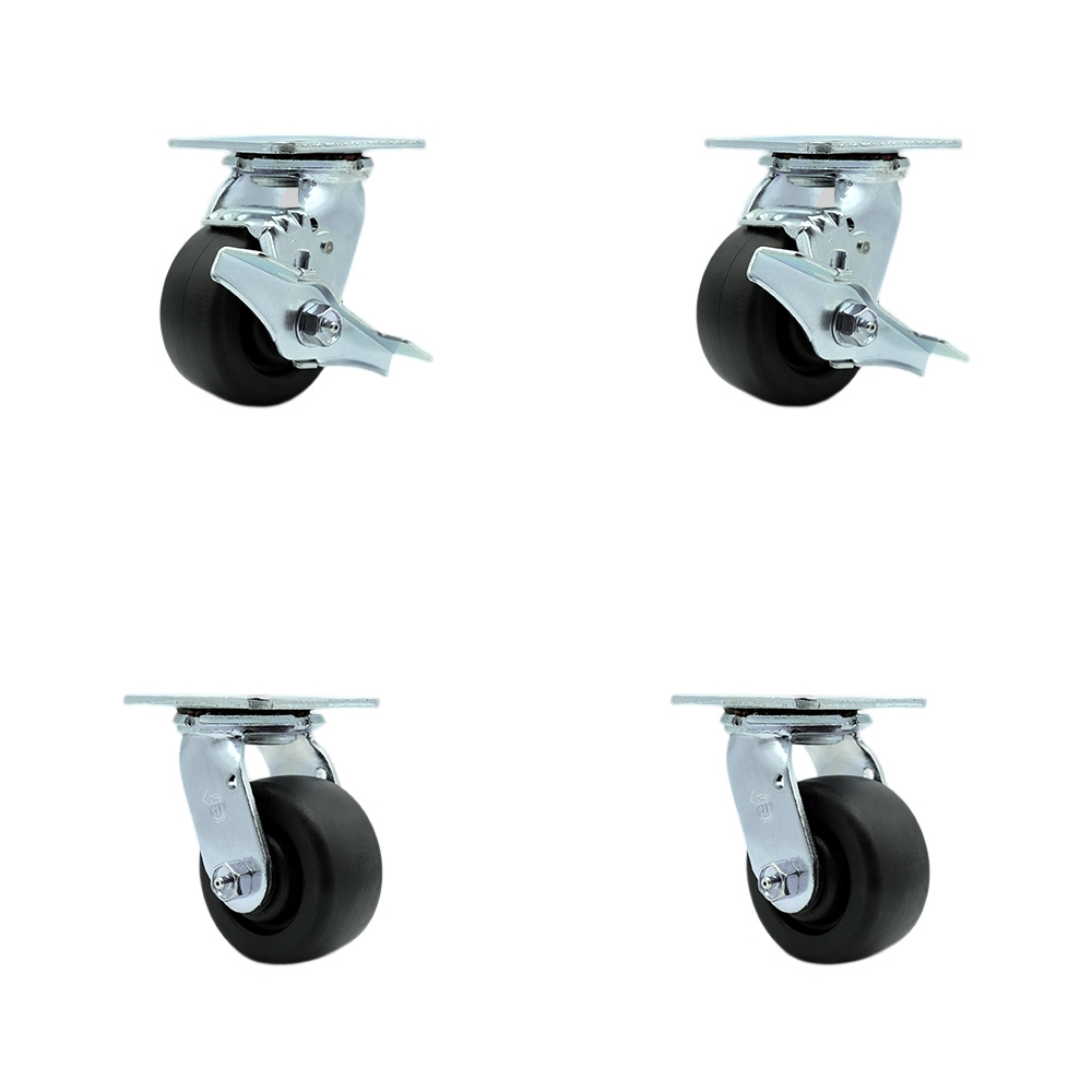 SCC-SS30S420-POB-TLB-BSL-2-BSL-2 Stainless Steel Heavy Duty Swivel Caster Set with 4 in. Polyolefin Wheel & Ball Bearing