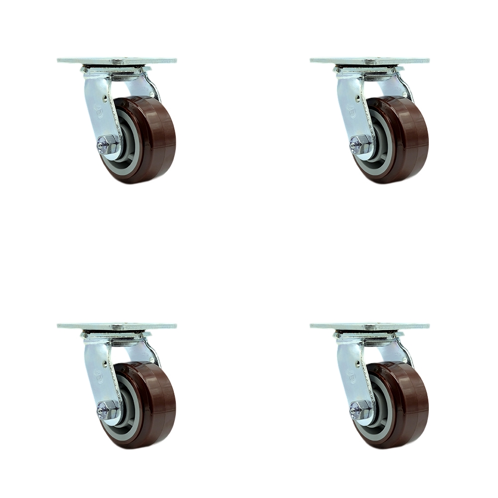 SCC-30CS420-PPUB-4 Heavy Duty Swivel Caster with 4 in. Polyurethane Wheels & Ball Bearings - 2400 lbs Total Capacity - Set of 4