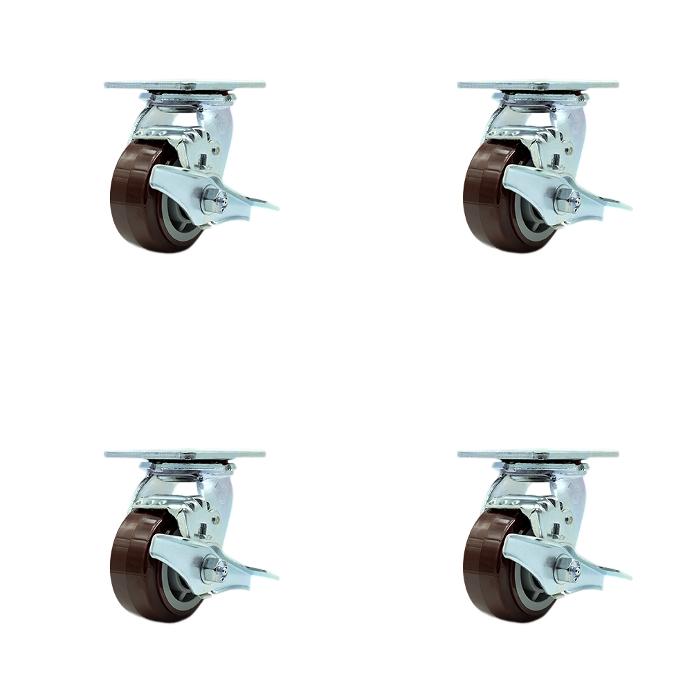 SCC-30CS420-PPUB-TLB-4 Heavy Duty Swivel Caster with 4 in. Polyurethane Wheels & Ball Bearings - 2400 lbs Total Capacity - Set of 4