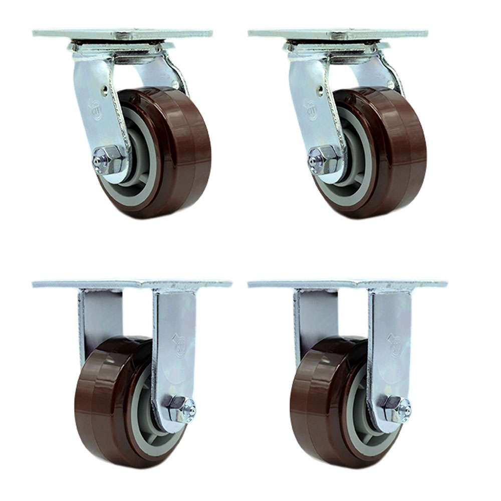 SCC-30CS420-PPUB-2-R420-2 Heavy Duty Swivel Caster with 4 in. Polyurethane Wheels & Ball Bearings - 2400 lbs Total Capacity - Set of 4