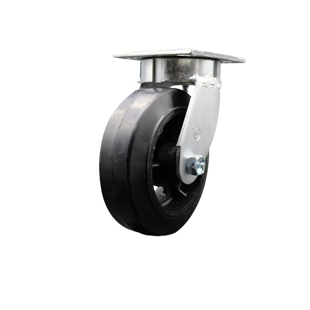 SCC-KP30S620-RSR Kingpinless Rubber on Cast Iron Swivel Top Plate Caster with 6 x 2 in. Black Wheel - 450 lbs Capacity per Caster