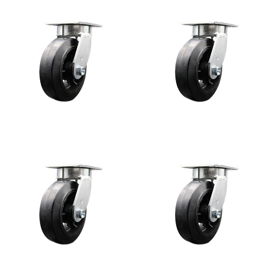 SCC-KP30S620-RSR-BSL-4 Kingpinless Rubber on Cast Iron Swivel Top Plate Caster with 6 x 2 in. Black Wheels - 1800 lbs Total Capacity - Set of 4