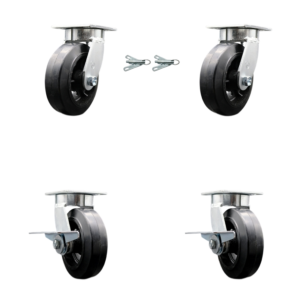 SCC-KP30S620-RSR-BSL-2-SLB-2 Kingpinless Rubber on Cast Iron Swivel Top Plate Caster with 6 x 2 in. Black Wheels - 1800 lbs Total Capacity - Set of 4