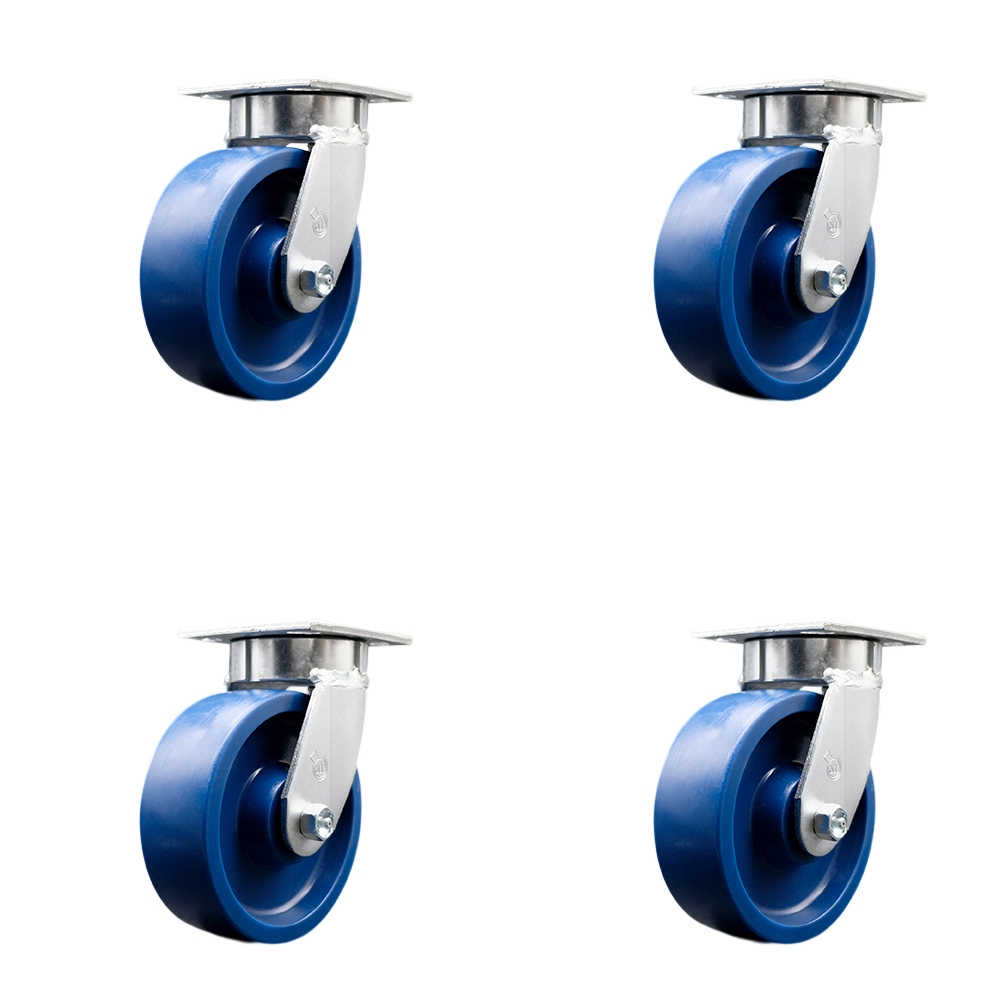 SCC-KP30S620-SPUR-4 Kingpinless Solid Polyurethane Swivel Top Plate Caster with 6 x 2 in. Blue Wheels - 4800 lbs Total Capacity - Set of 4