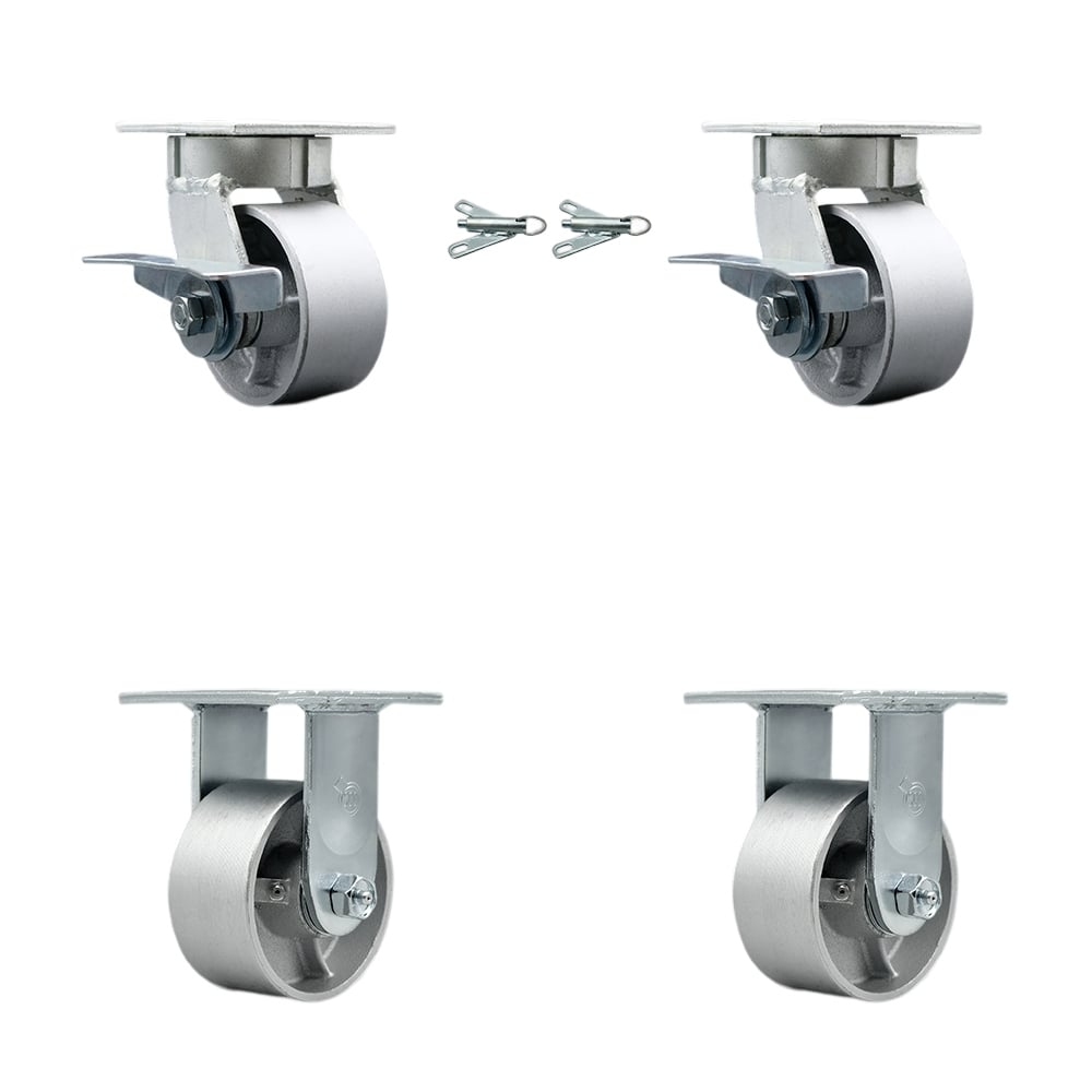 Kingpinless Semi Steel Cast Iron Swivel Top Plate Caster with 4 x 2 in. Silver Wheels - 4000 lbs Total Capacity - Set of 4