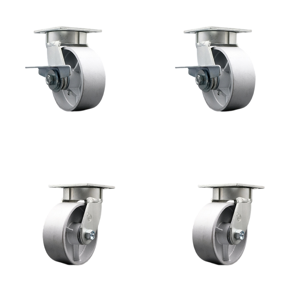 SCC-KP30S520-SSR-SLB-BSL-2-BSL-2 Kingpinless Semi Steel Cast Iron Swivel Top Plate Caster with 5 x 2 in. Silver Wheels - 4000 lbs Capacity - Set of 4
