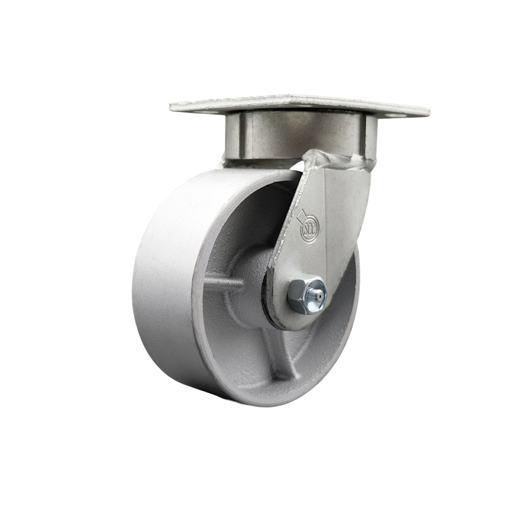 SCC-KP30S620-SSR Kingpinless Semi Steel Cast Iron Swivel Top Plate Caster with 6 x 2 in. Silver Wheel - 1200 lbs Capacity per Caster