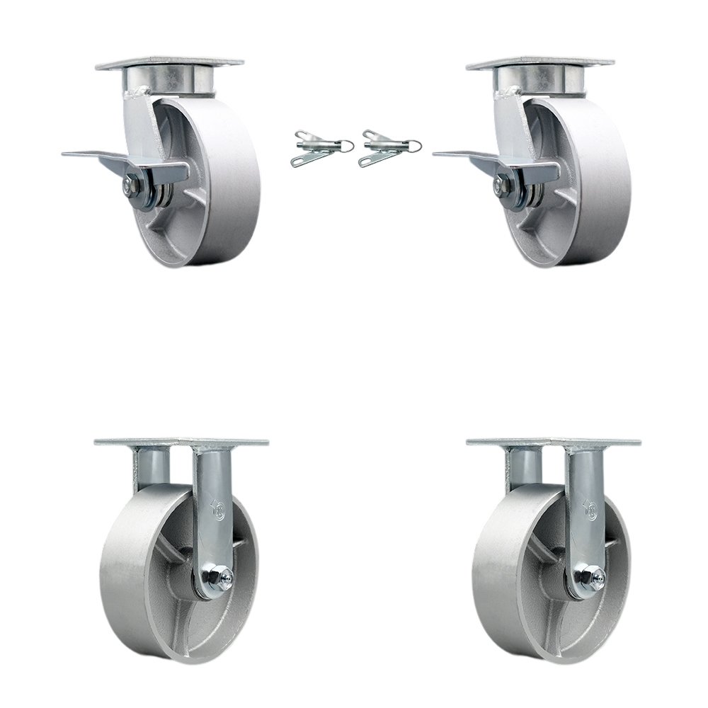 Kingpinless Semi Steel Cast Iron Swivel Top Plate Caster with 6 x 2 in. Silver Wheels - 4800 lbs Total Capacity - Set of 4