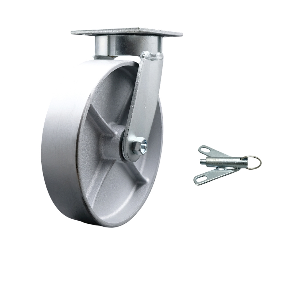 Kingpinless Semi Steel Cast Iron Swivel Top Plate Caster with 8 x 2 in. Silver Wheel & Bolt on Swivel Lock - 1250 lbs Capacity per Caster