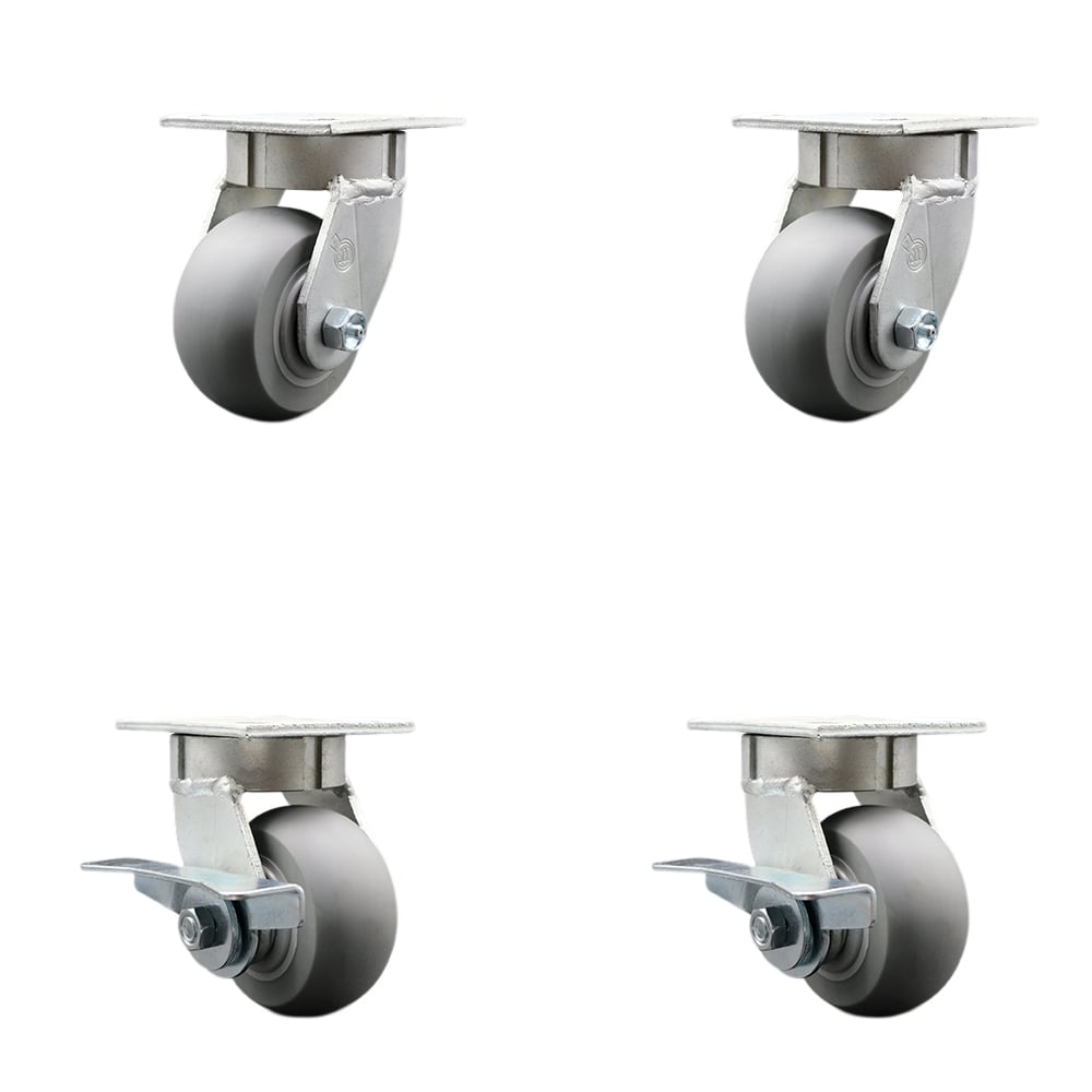 Kingpinless Thermo Rubber Donut Tread Swivel Top Plate Caster with 4 x 2 in. Gray Wheels - 1200 lbs Total Capacity - Set of 4
